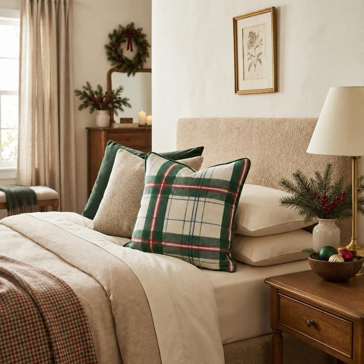 Green Holiday Plaid Throw Pillow throw pillow - Hillcroft Home