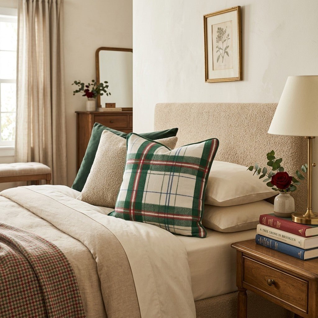 Green Holiday Plaid Throw Pillow - Hillcroft Home