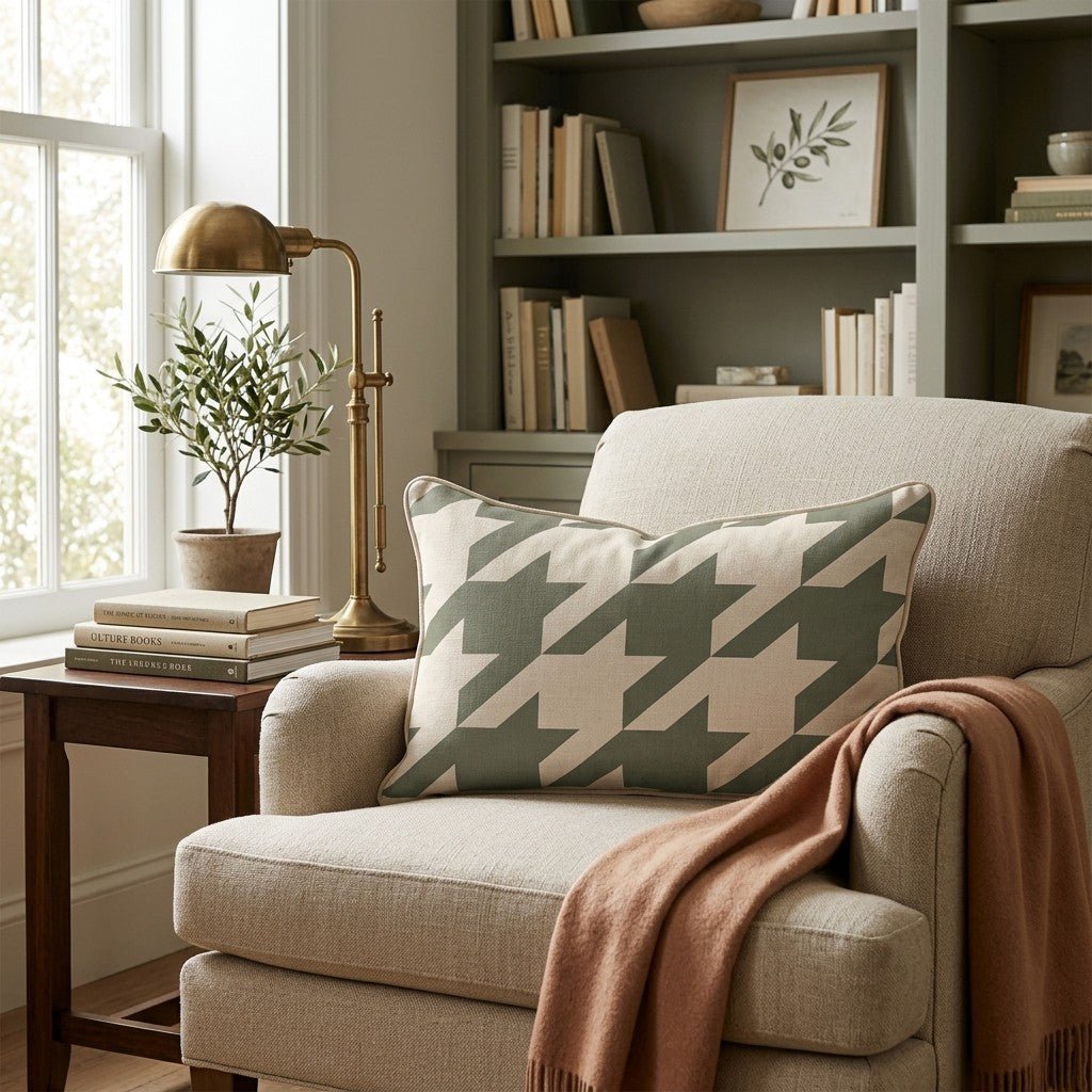 Green Houndstooth Throw Pillow - Hillcroft Home