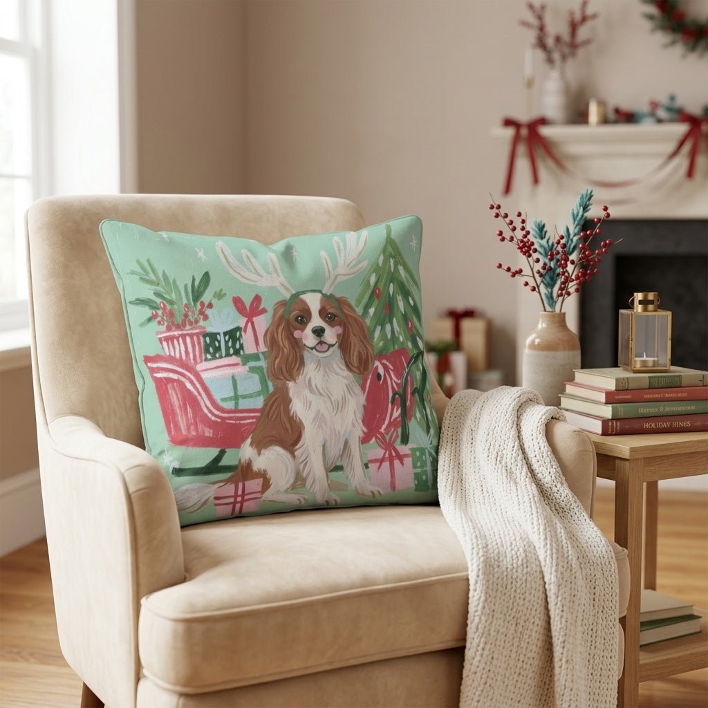 Green Meadow Cavalier King Charles Spaniel Antlers Throw Pillow - Hillcroft Home