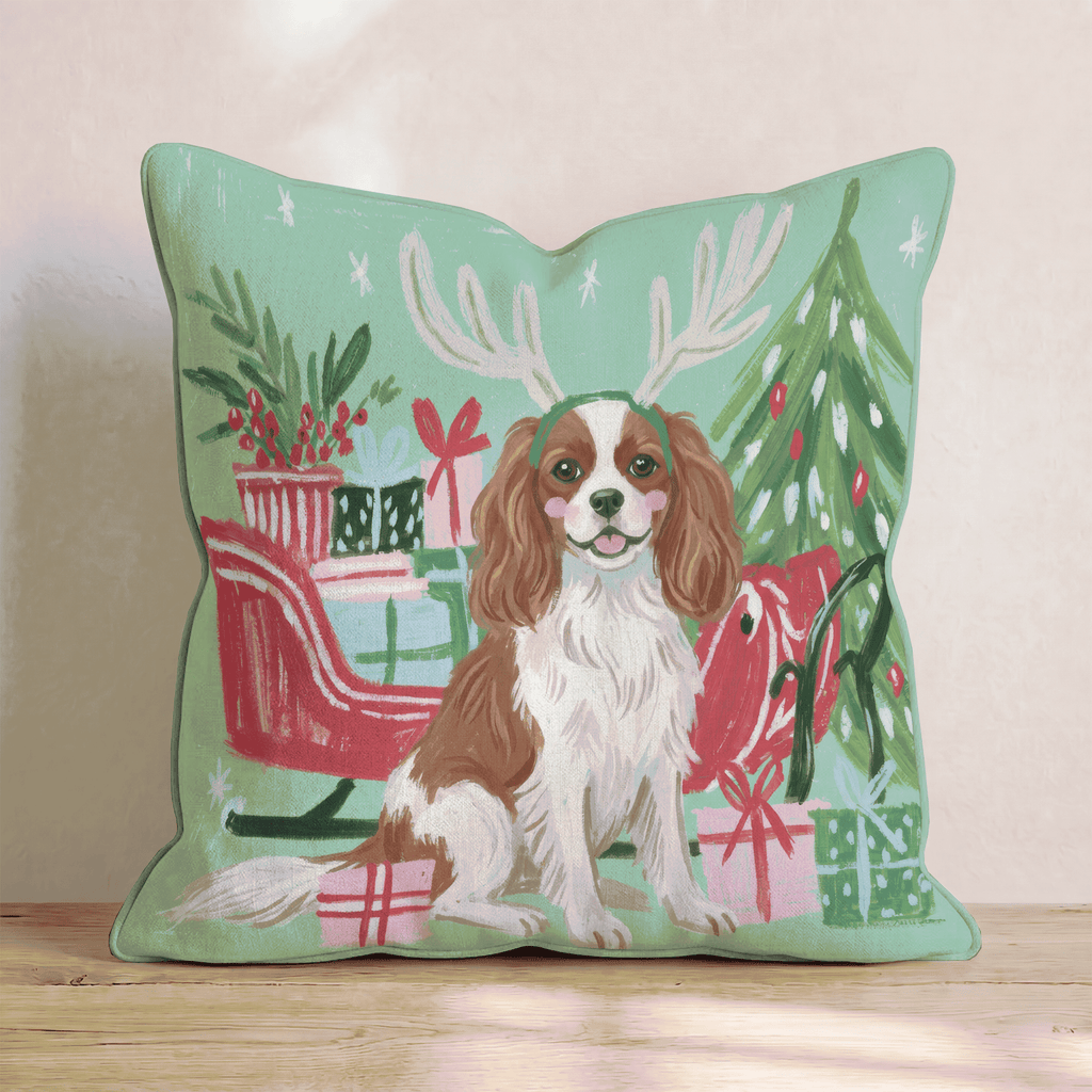 Green Meadow Cavalier King Charles Spaniel Antlers Throw Pillow - Hillcroft Home