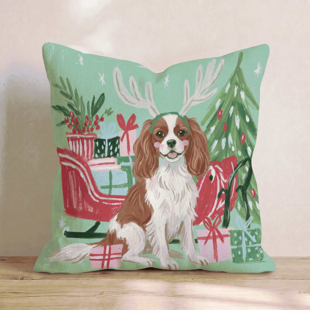Green Meadow Cavalier King Charles Spaniel Antlers Throw Pillow - Hillcroft Home