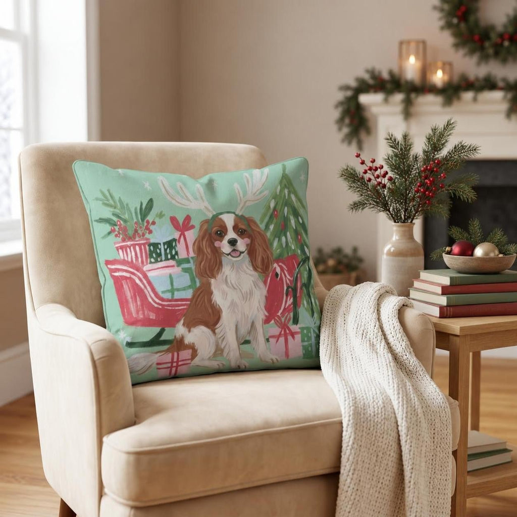 Green Meadow Cavalier King Charles Spaniel Antlers Throw Pillow throw pillow - Hillcroft Home