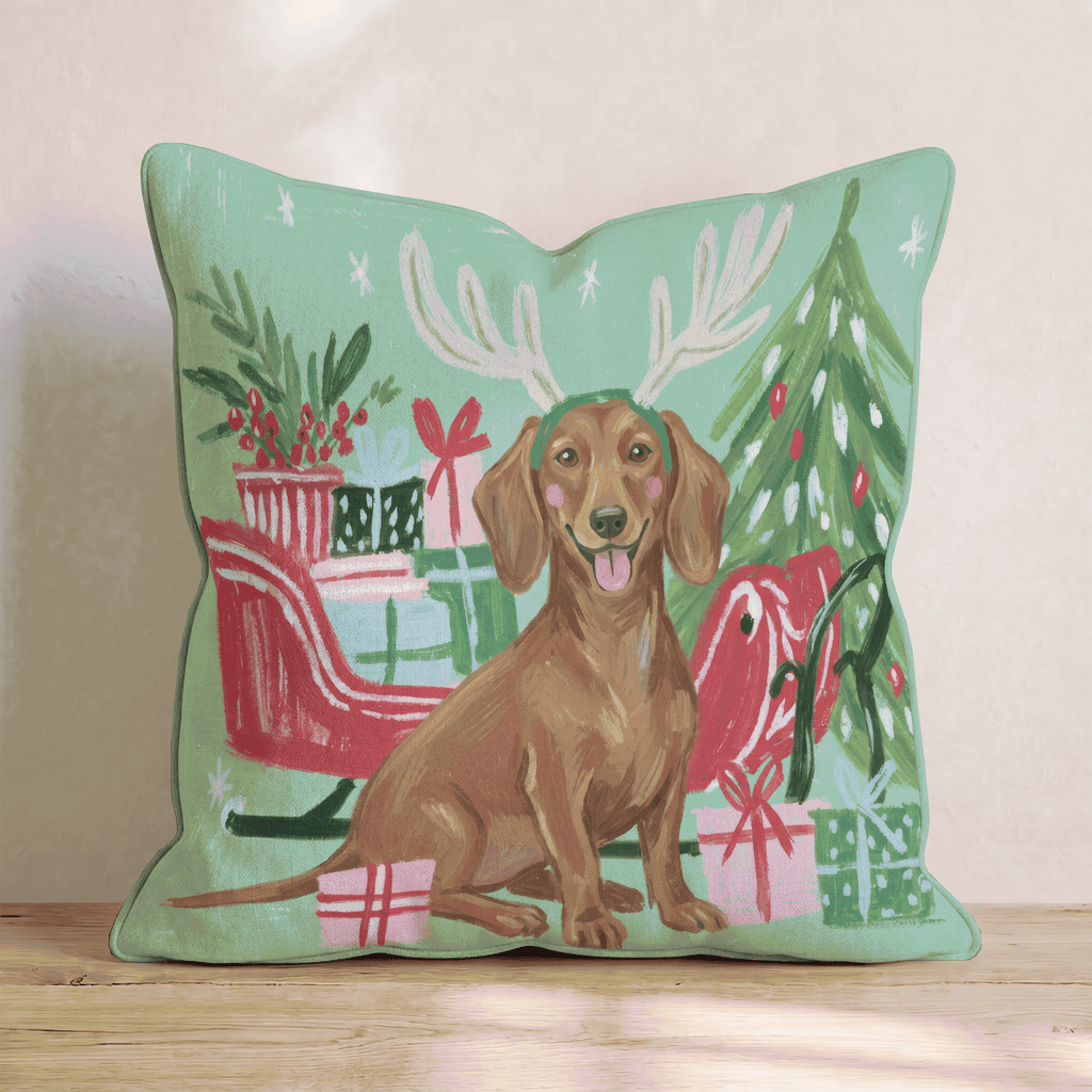 Green Meadow Dachshund Antlers Throw Pillow - Hillcroft Home