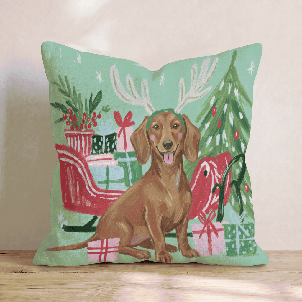 Green Meadow Dachshund Antlers Throw Pillow - Hillcroft Home