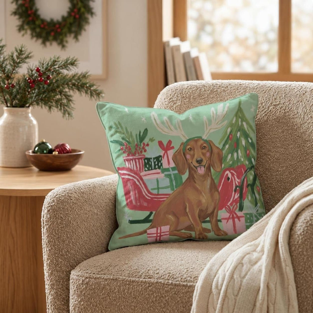 Green Meadow Dachshund Antlers Throw Pillow throw pillow - Hillcroft Home