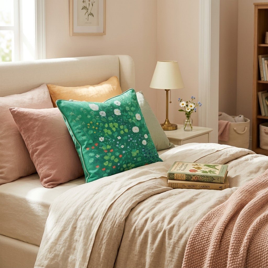 Green Meadow Daisies Throw Pillow - Hillcroft Home