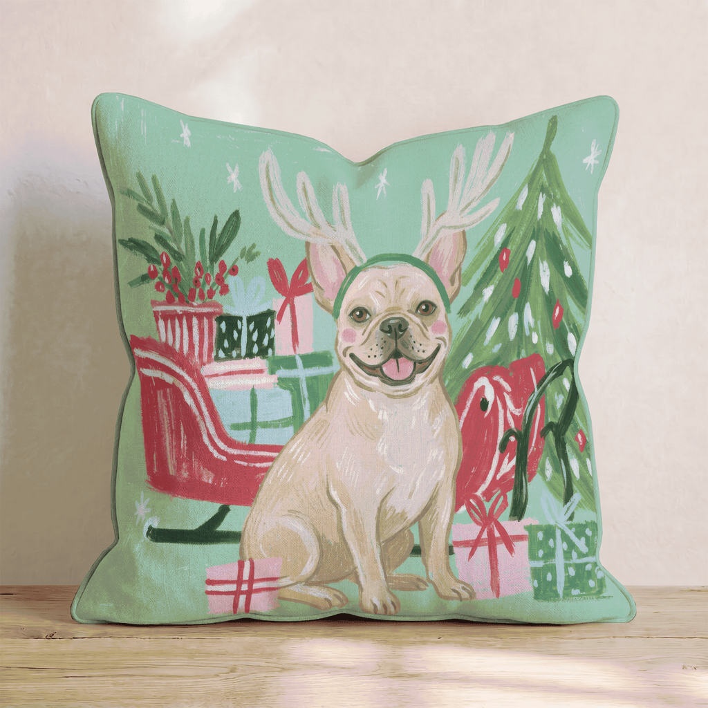 Green Meadow French Bulldog Antlers Throw Pillow - Hillcroft Home
