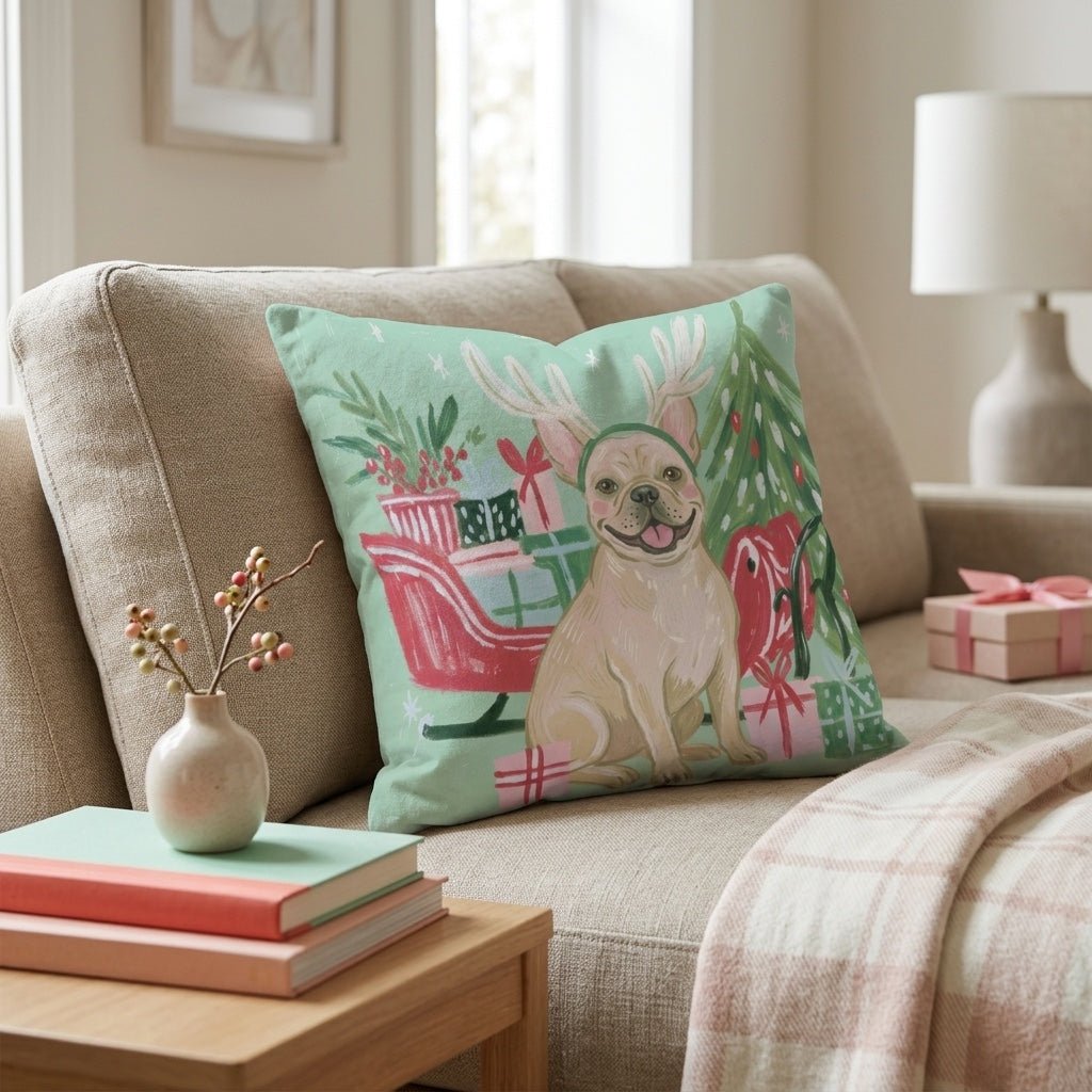 Green Meadow French Bulldog Antlers Throw Pillow - Hillcroft Home