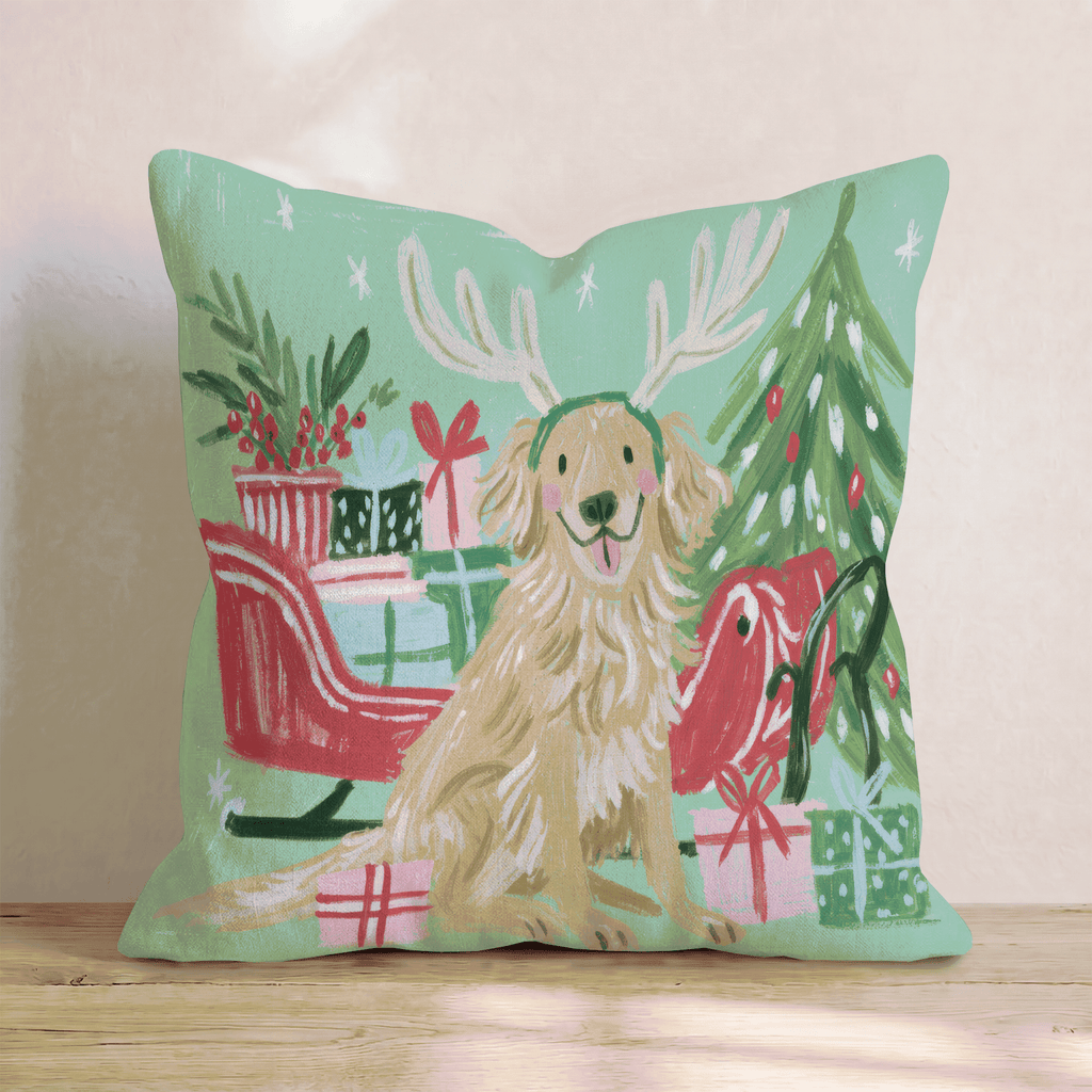 Green Meadow Golden Antlers Throw Pillow - Hillcroft Home