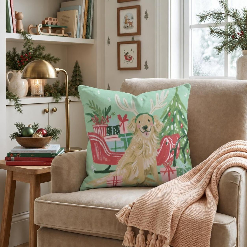 Green Meadow Golden Antlers Throw Pillow throw pillow - Hillcroft Home