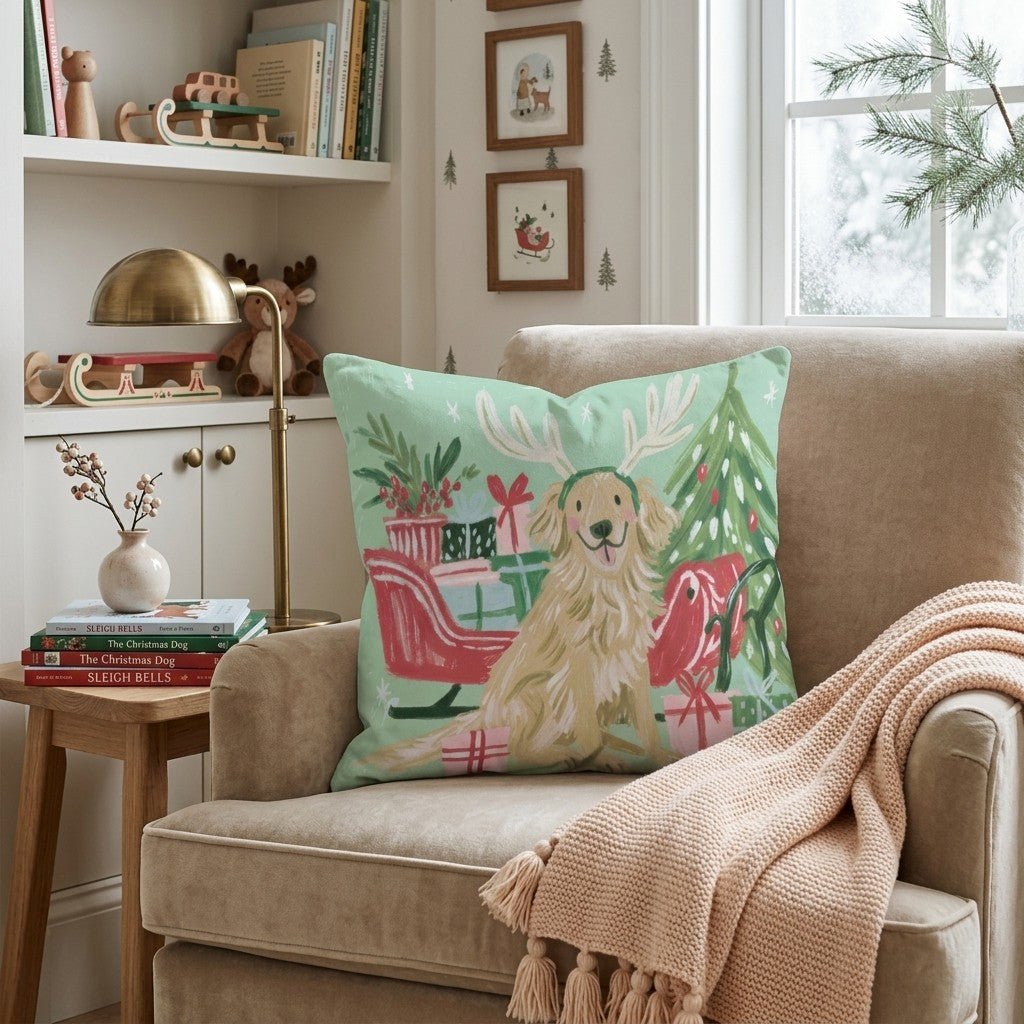 Green Meadow Golden Antlers Throw Pillow - Hillcroft Home