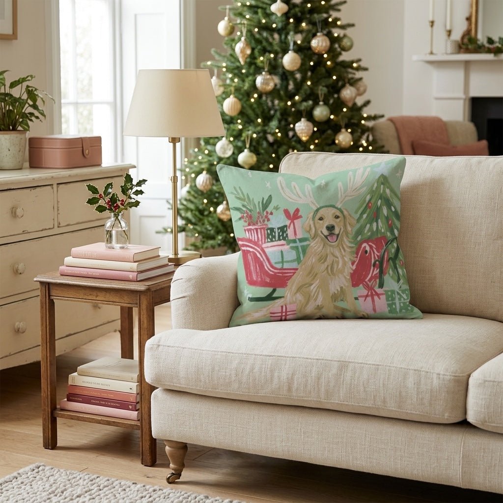 Green Meadow Golden Retriever Antlers Throw Pillow - Hillcroft Home