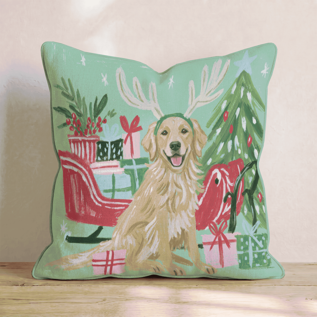 Green Meadow Golden Retriever Antlers Throw Pillow - Hillcroft Home