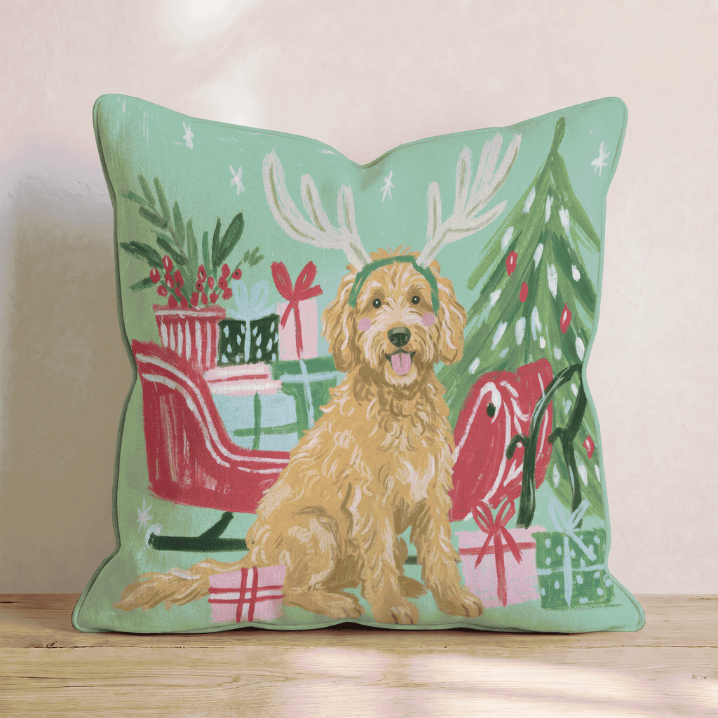 Green Meadow Goldendoodle Antlers Throw Pillow - Hillcroft Home