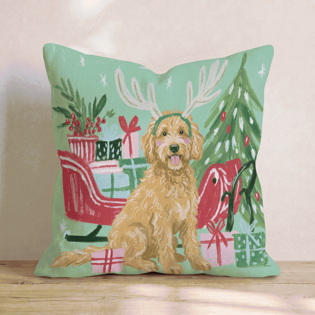 Green Meadow Goldendoodle Antlers Throw Pillow - Hillcroft Home