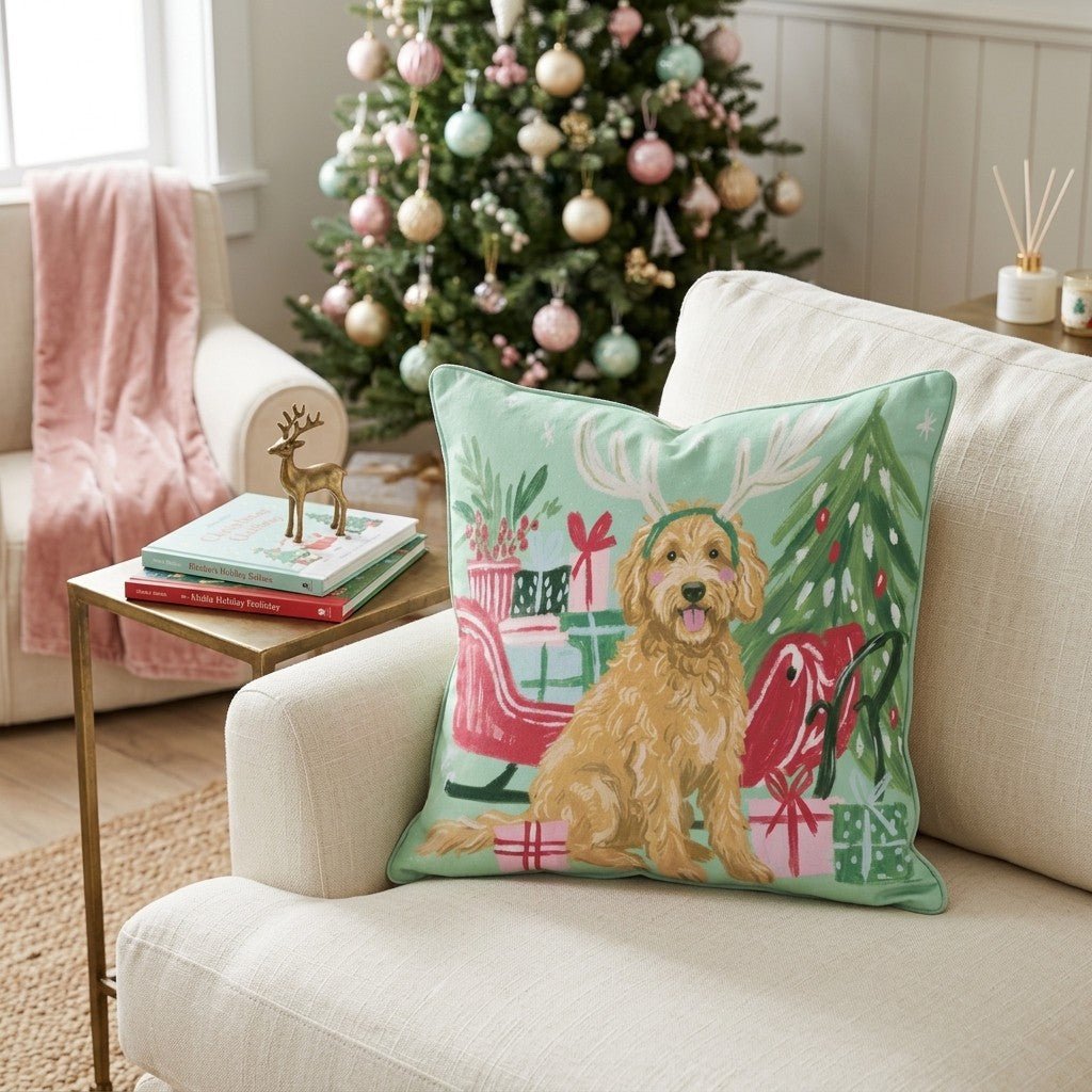 Green Meadow Goldendoodle Antlers Throw Pillow - Hillcroft Home