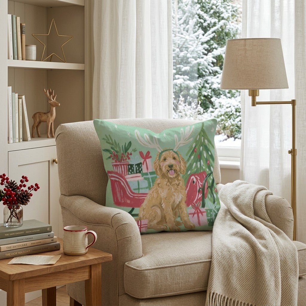 Green Meadow Labradoodle Antlers Throw Pillow - Hillcroft Home