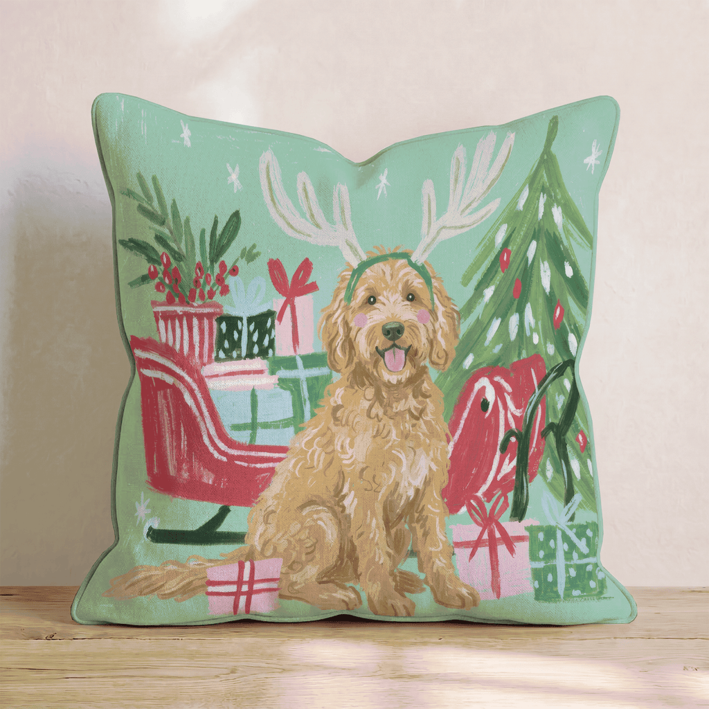 Green Meadow Labradoodle Antlers Throw Pillow - Hillcroft Home