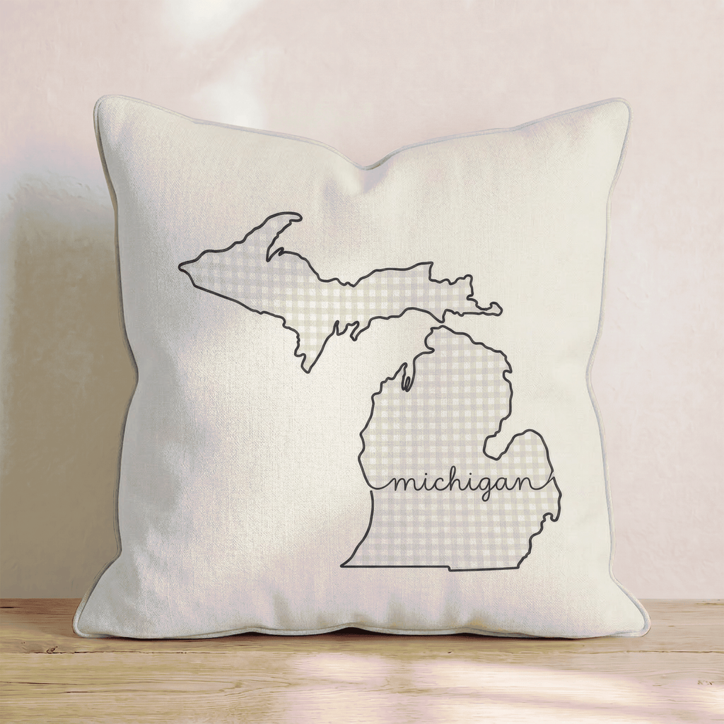 Green Plaid Michigan Throw Pillow - Hillcroft Home