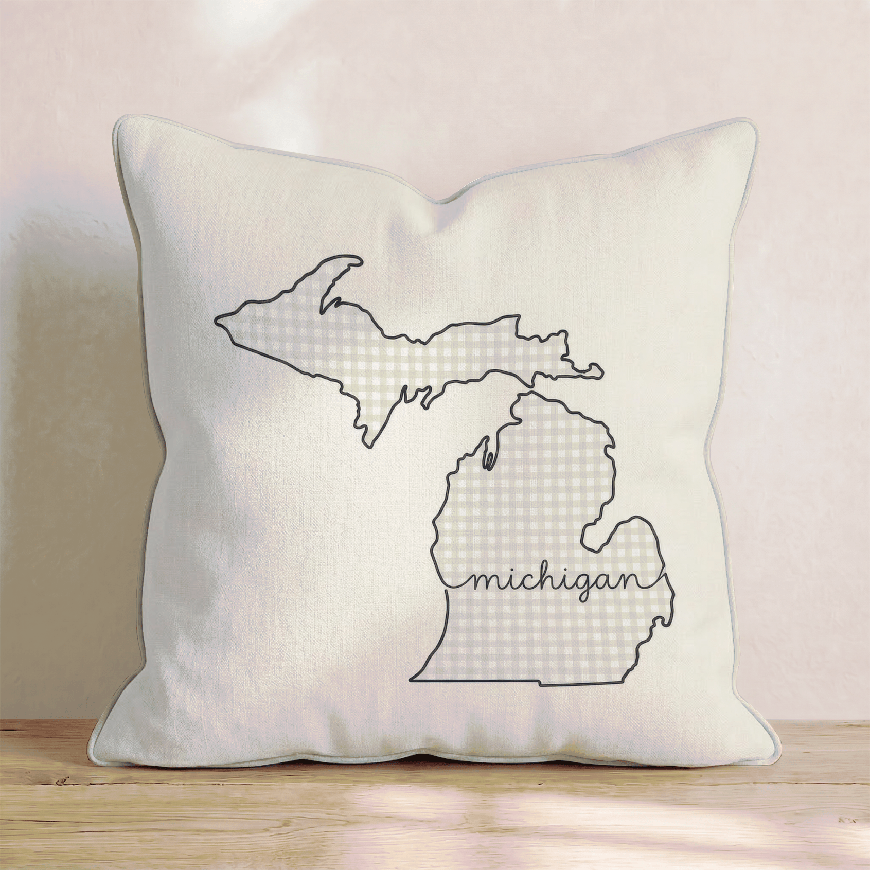 Green Plaid Michigan Throw Pillow - Hillcroft Home