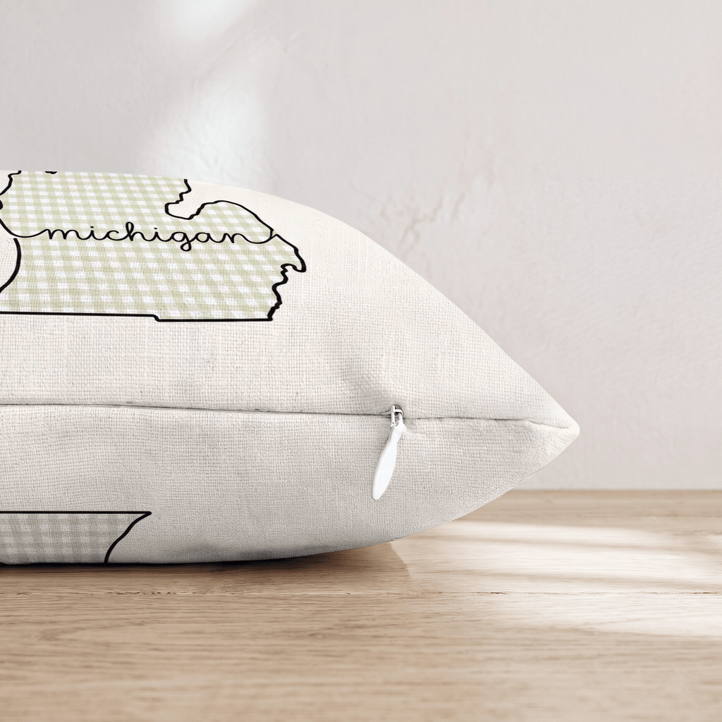 Green Plaid Michigan Throw Pillow - Hillcroft Home