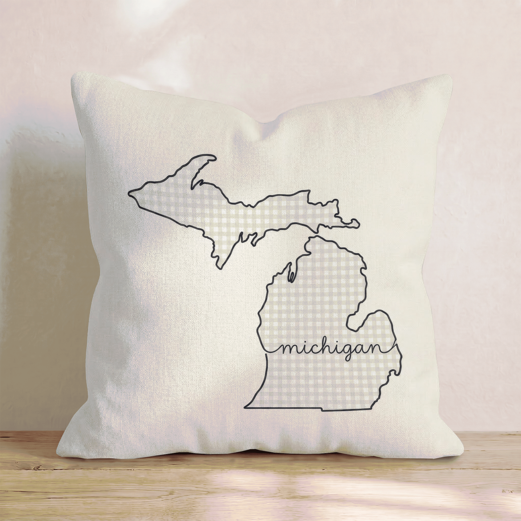 Green Plaid Michigan Throw Pillow - Hillcroft Home