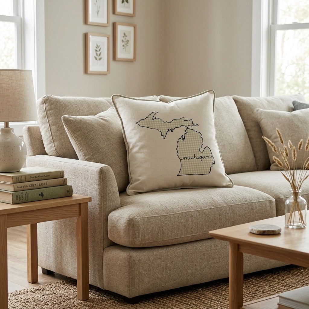 Green Plaid Michigan Throw Pillow - Hillcroft Home