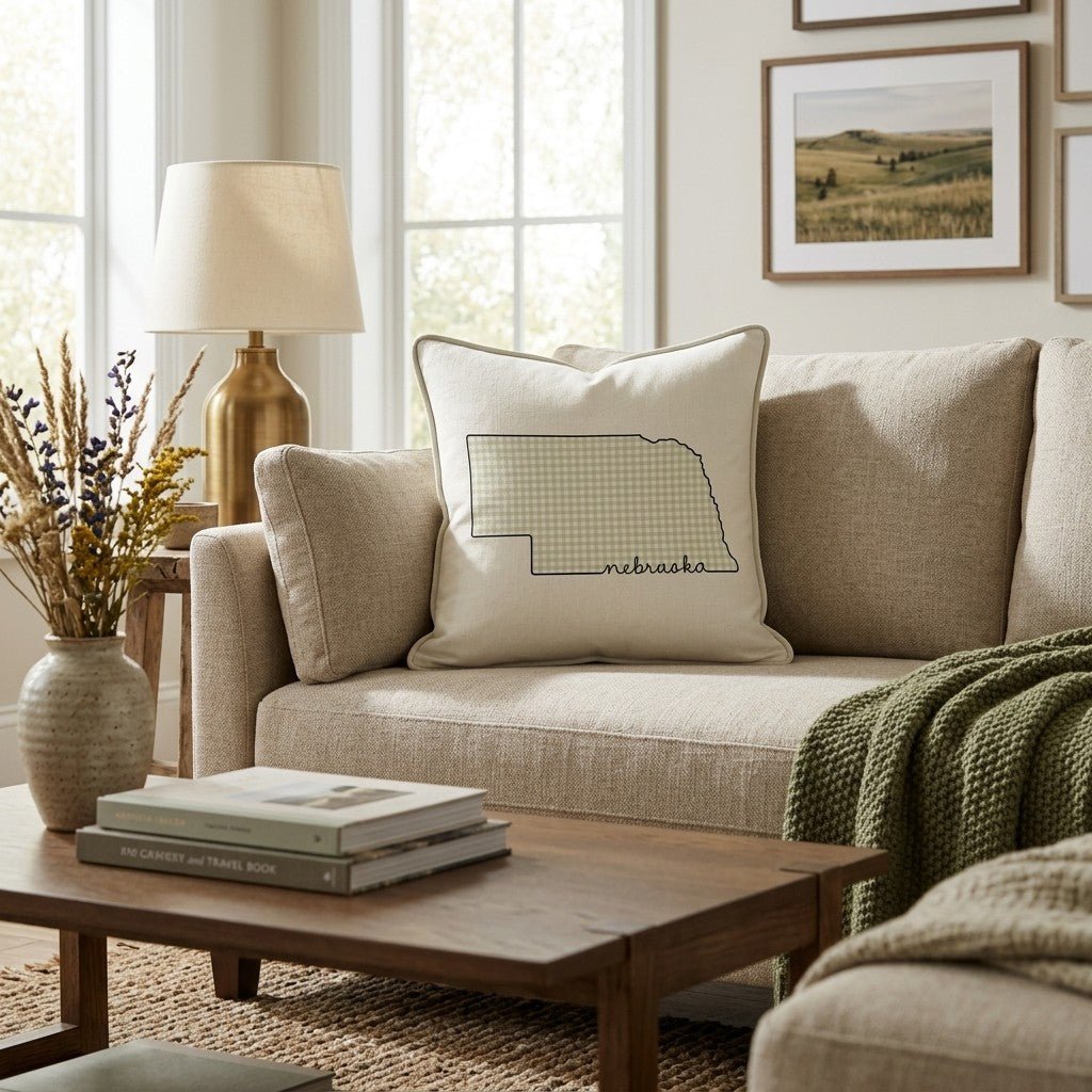 Green Plaid Nebraska Throw Pillow - Hillcroft Home