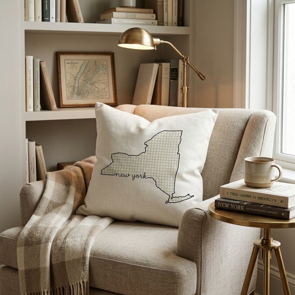 Green Plaid New York Throw Pillow - Hillcroft Home