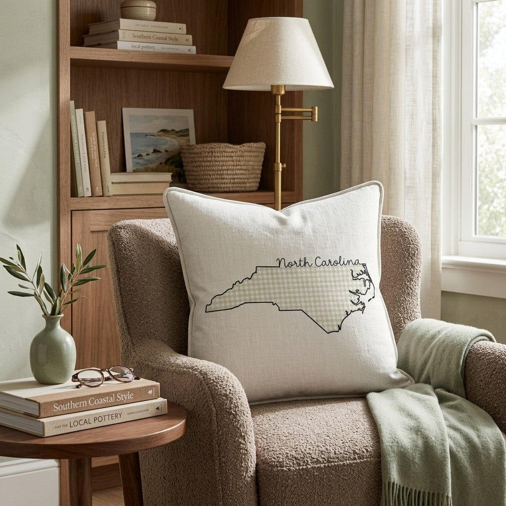 Green Plaid North Carolina Throw Pillow - Hillcroft Home