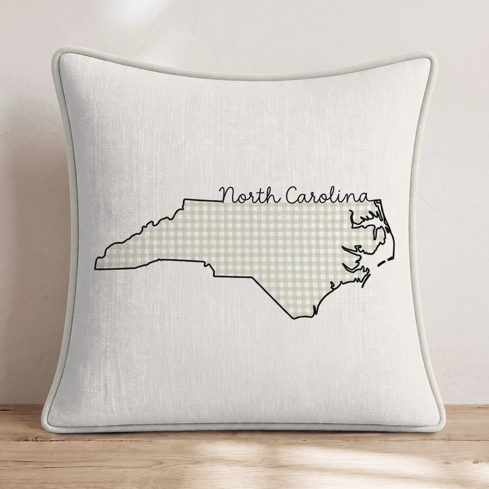 Green Plaid North Carolina Throw Pillow - Hillcroft Home