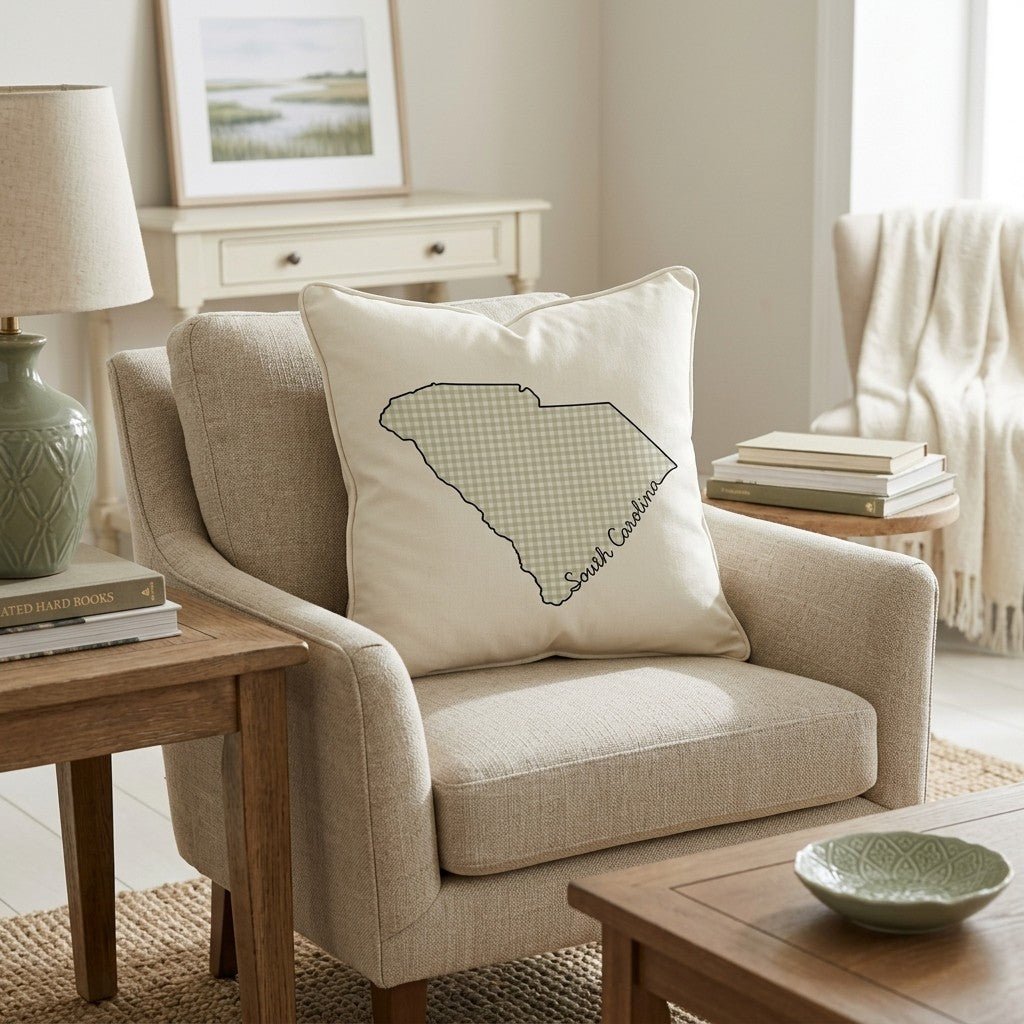 Green Plaid South Carolina Throw Pillow - Hillcroft Home