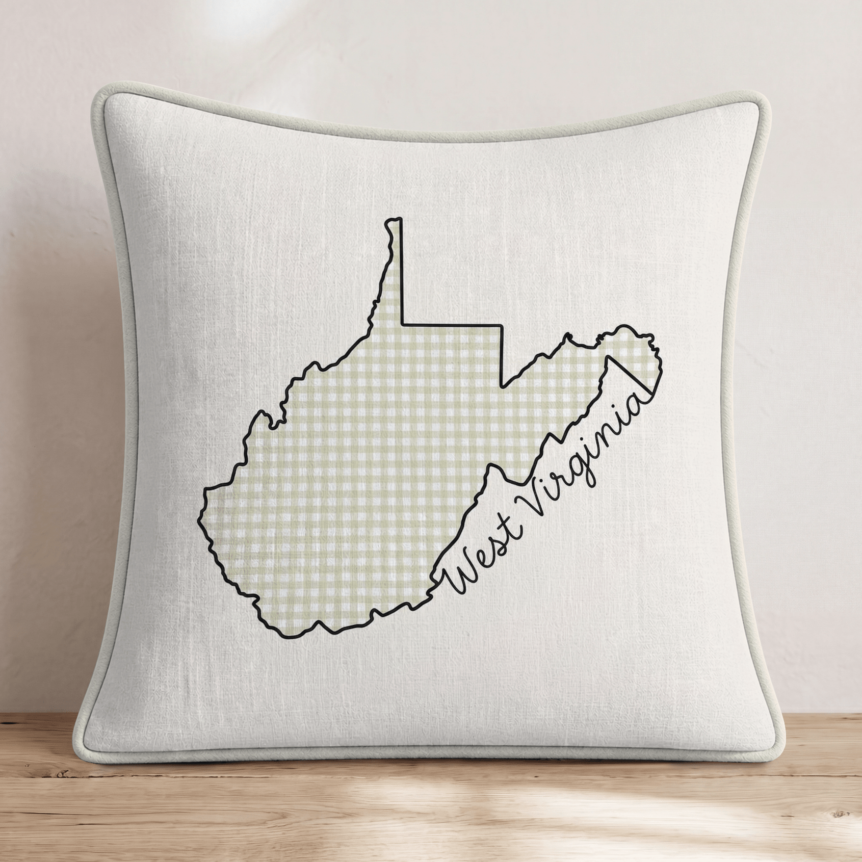Green Plaid West Virginia Throw Pillow - Hillcroft Home