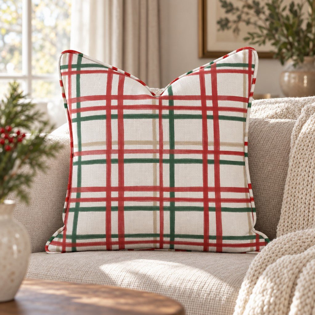 Greenhouse Check Terracotta Throw Pillow throw pillow - Hillcroft Home