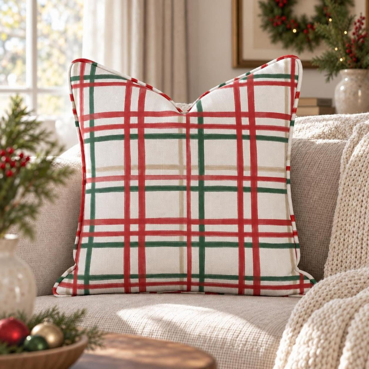 Greenhouse Check Terracotta Throw Pillow throw pillow - Hillcroft Home