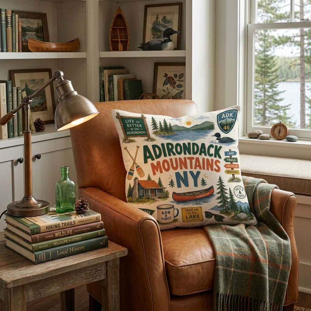 Greetings From Adirondack Mountains Throw Pillow - Hillcroft Home