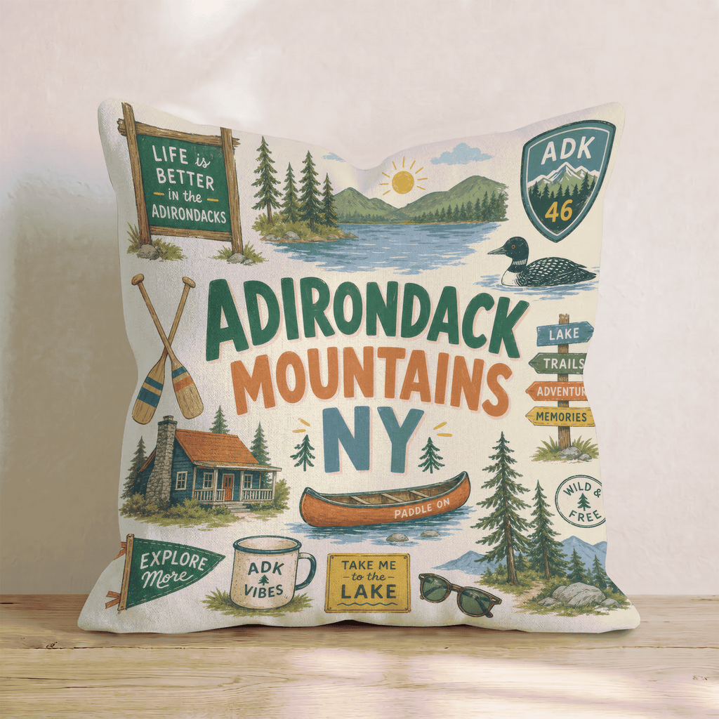 Greetings From Adirondack Mountains Throw Pillow - Hillcroft Home