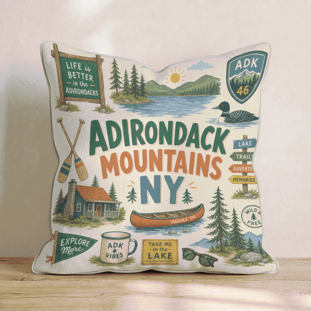 Greetings From Adirondack Mountains Throw Pillow - Hillcroft Home