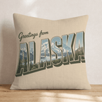 Greetings From Alaska Throw Pillow - Hillcroft Home