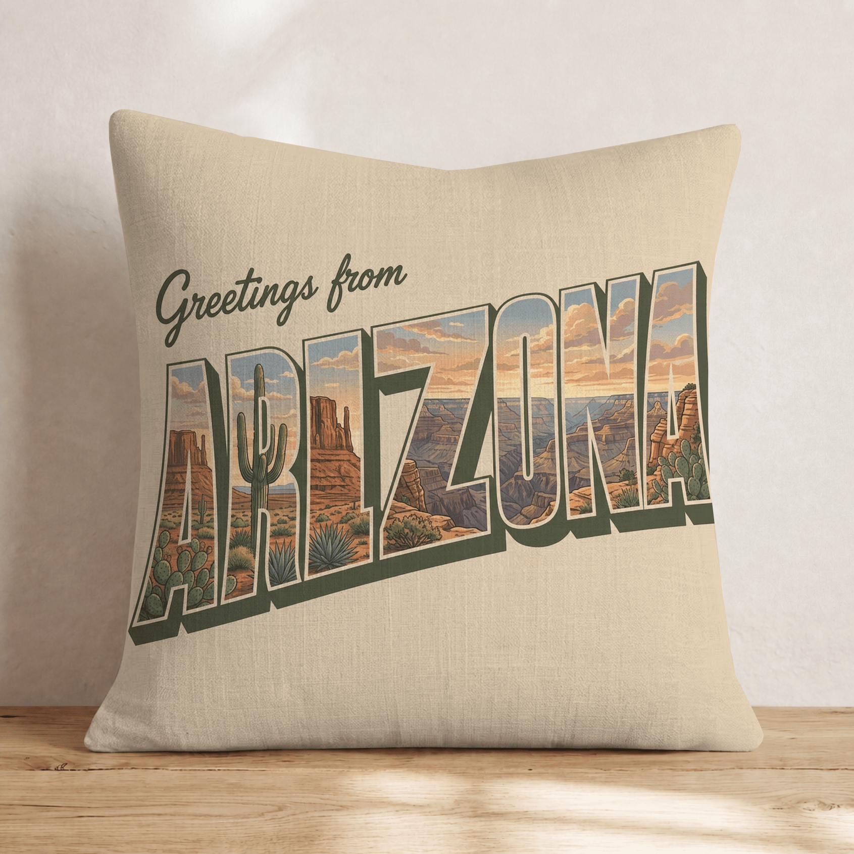Greetings From Arizona Throw Pillow - Hillcroft Home