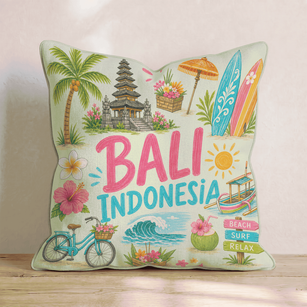 Greetings From Bali Throw Pillow - Hillcroft Home