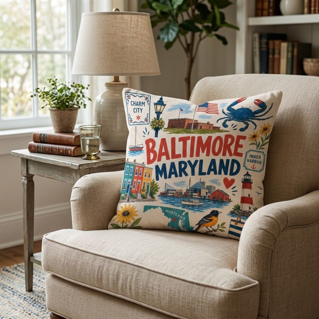 Greetings From Baltimore Throw Pillow - Hillcroft Home
