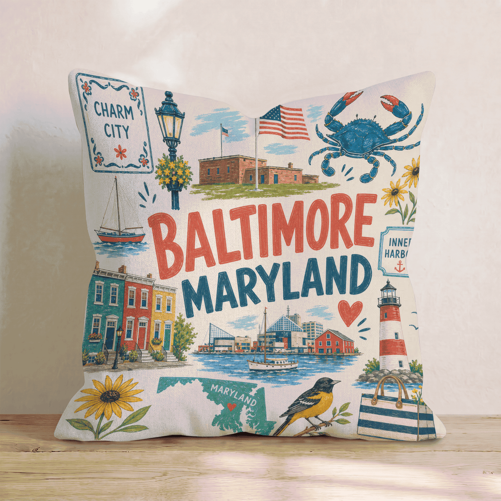Greetings From Baltimore Throw Pillow - Hillcroft Home