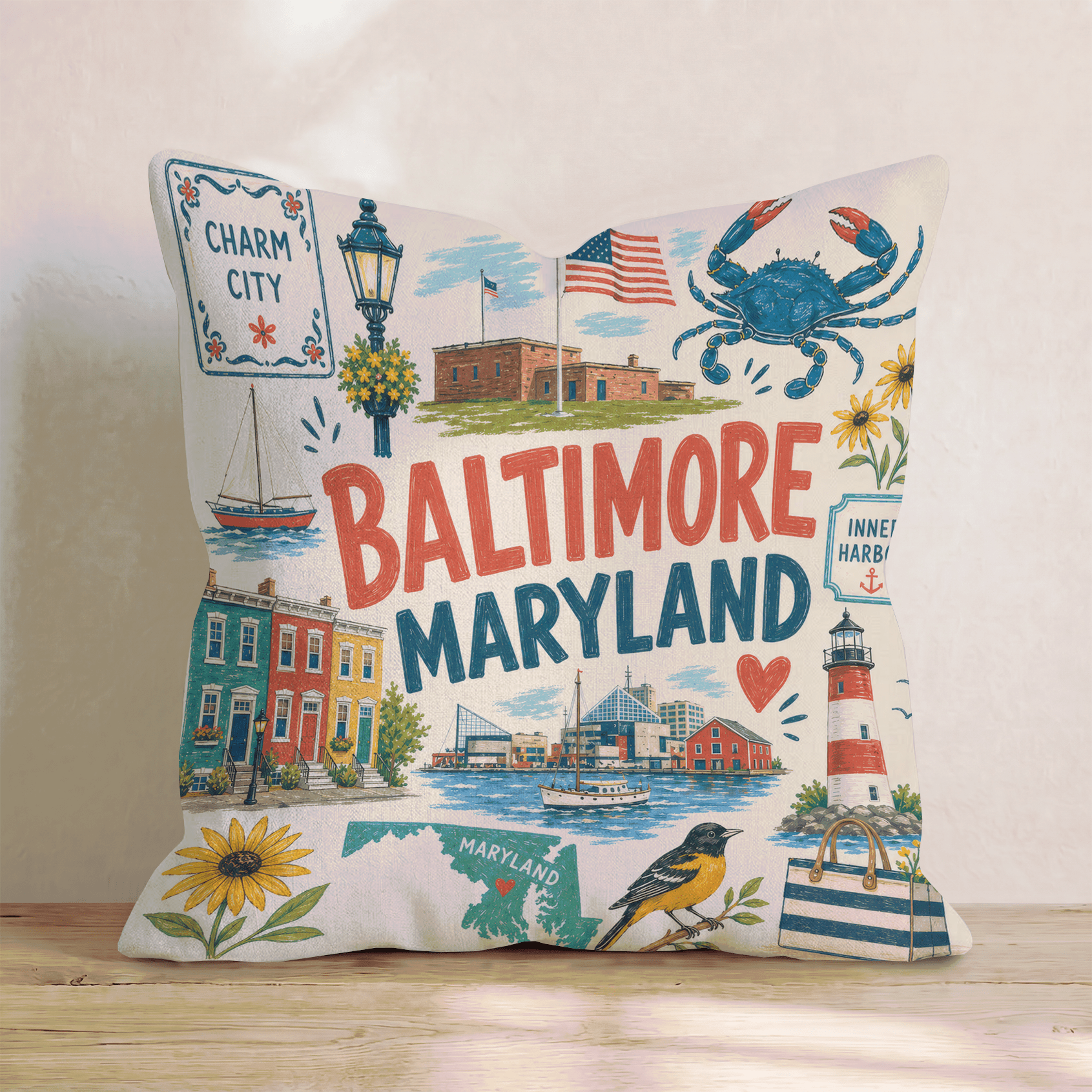 Greetings From Baltimore Throw Pillow - Hillcroft Home