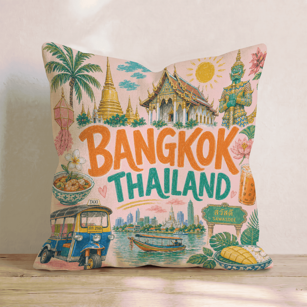 Greetings From Bangkok Throw Pillow - Hillcroft Home