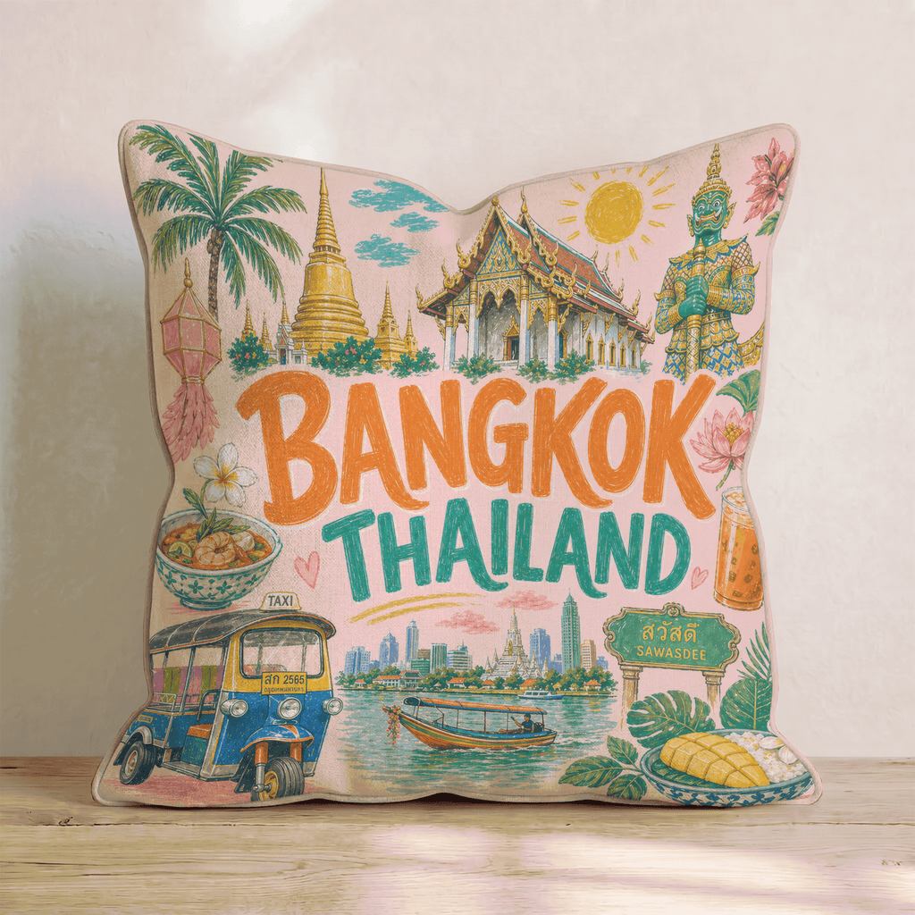 Greetings From Bangkok Throw Pillow - Hillcroft Home