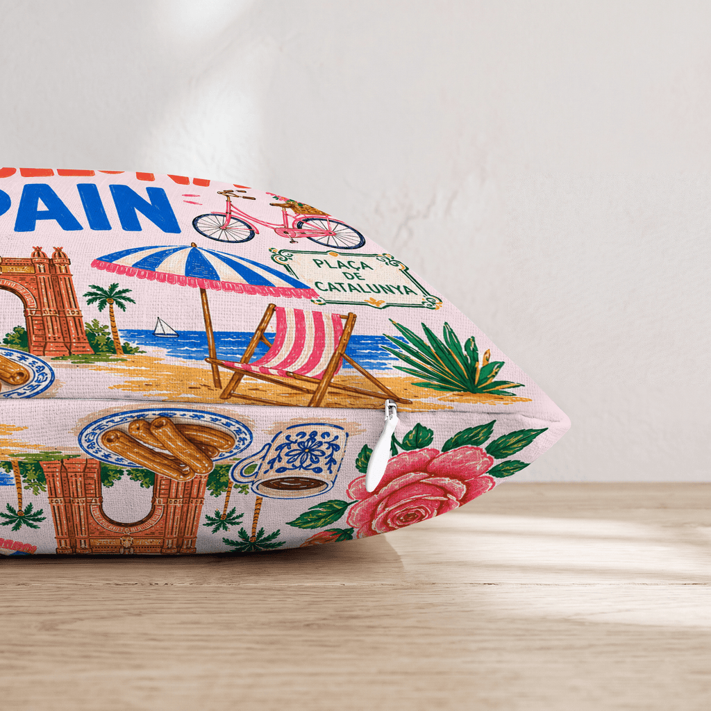 Greetings From Barcelona Throw Pillow - Hillcroft Home