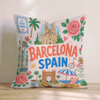 Greetings From Barcelona Throw Pillow - Hillcroft Home