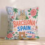 Greetings From Barcelona Throw Pillow - Hillcroft Home